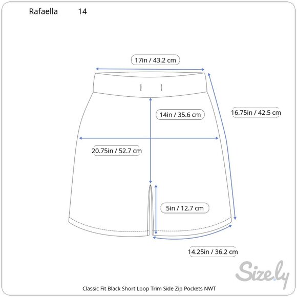 Rafaella Classic Fit Black Loop Trim Shorts Side Zip Side Pockets Pleats 14 NWT - Picture 10 of 10